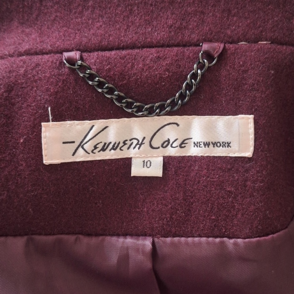 Kenneth Cole Wool Blend Peacoat Feminine Preppy Fall Jacket Burgundy Sz 10 - Picture 11 of 13